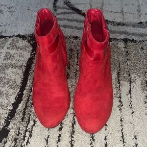 EF Quanda Velvet Red Wedge Ankle Boots. Worn once.